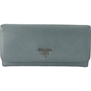 Prada Blue Lago Saffiano Metal Leather Continental Flap‎ Wallet